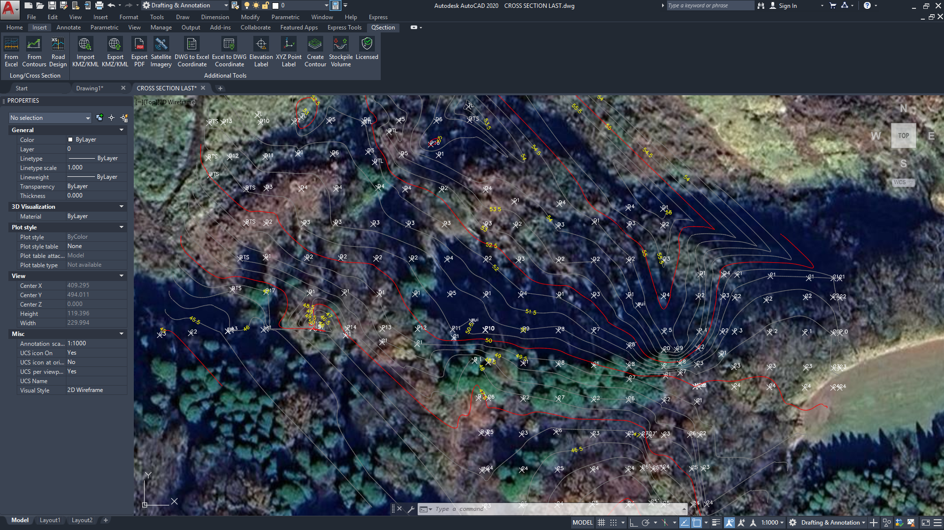 Citra satelit bersama kontur di AutoCAD