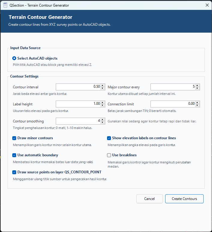 Form generator kontur medan QSection