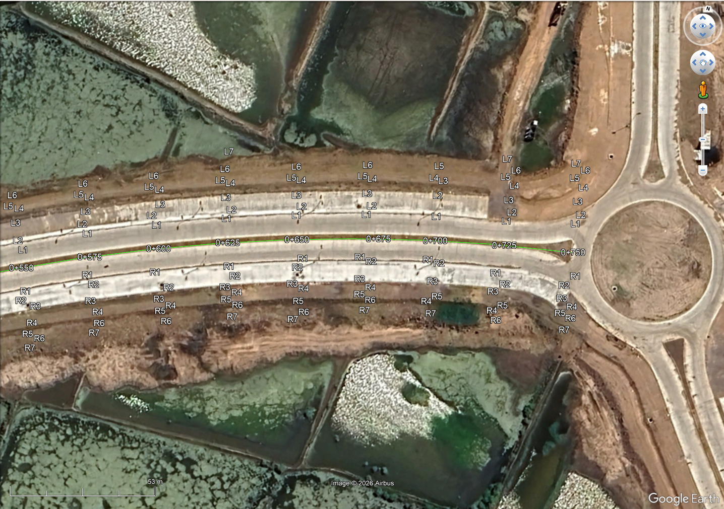 Hasil ekspor KMZ QSection di Google Earth
