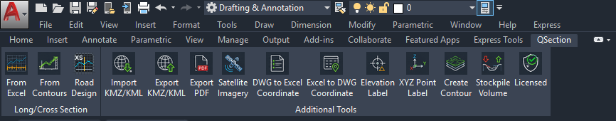 Panel ribbon QSection di AutoCAD